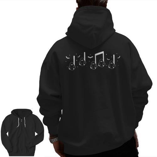 Musical Notes Ghost Halloween Music Teacher Piano Instructor Men Zip Up Hoodie Back Print - teacherstshirts.com UK