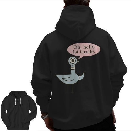 Oh Hello First Graders Cute Pigeon 1st Grade Teacher Men Zip Up Hoodie Back Print - teacherstshirts.com