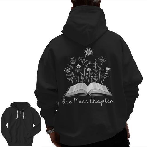 One-More Chapter Wildflower Reading Teacher Library Bookish Men Zip Up Hoodie Back Print - teacherstshirts.com UK
