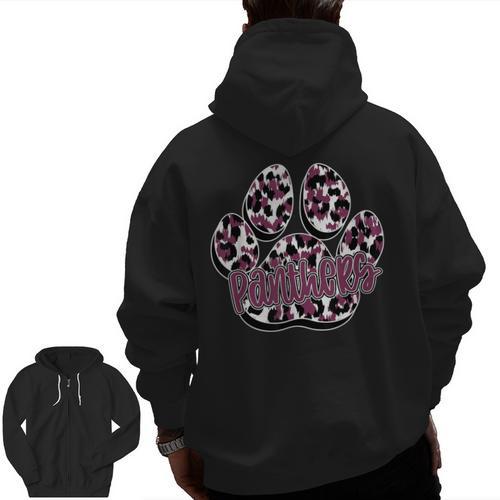 Panthers Paw Print Leopard Maroon Panther Pride Teacher Men Zip Up Hoodie Back Print - teacherstshirts.com