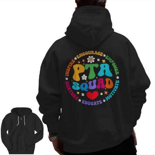 Parents Teacher Association Team Supporter PTA Squad For Men Women Girls Kids Men Zip Up Hoodie Back Print - teacherstshirts.com UK