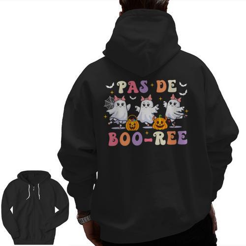 Pas De Boo-Ree Teachers Halloween Costume Ballet Dancers Men Zip Up Hoodie Back Print - teacherstshirts.com CA