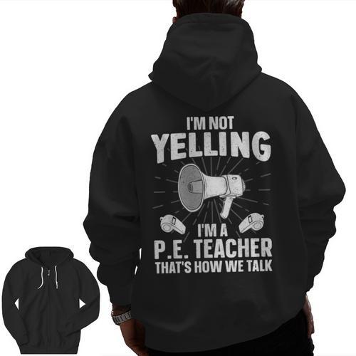 PE Teacher Art For Men Women Gym Teacher Physical Education Men Zip Up Hoodie Back Print - teacherstshirts.com