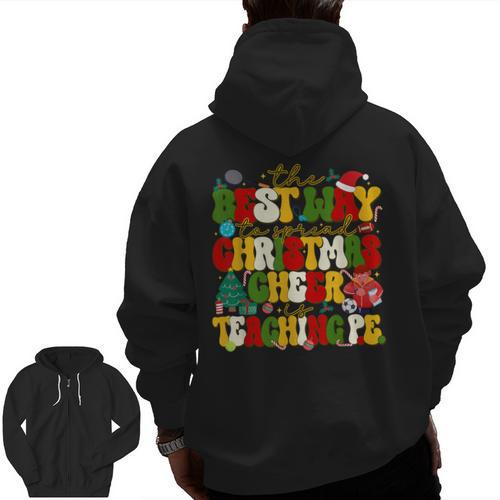 PE Teacher Christmas Holiday Men Zip Up Hoodie Back Print - teacherstshirts.com AU