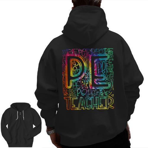 PE Teacher Phys Ed Tie Dye Physical Education Appreciation Men Zip Up Hoodie Back Print - teacherstshirts.com AU
