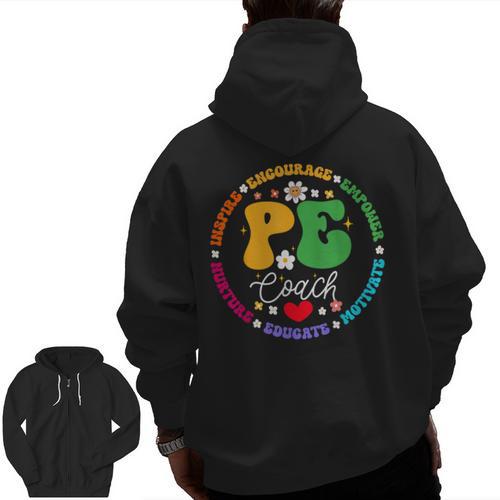 Physical Education PE Instructor Coach Teacher Gym Men Zip Up Hoodie Back Print - teacherstshirts.com UK