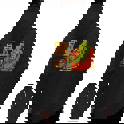 Pickle Reading Books Bookworm Teacher Librarian Kids Retro Men Zip Up Hoodie Back Print - teacherstshirts.com