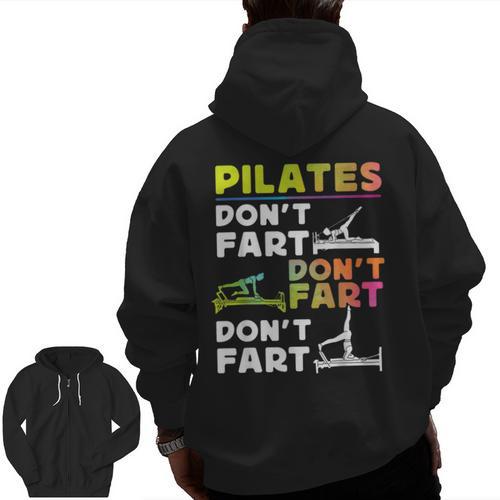 Pilates Instructor Teacher Watercolor Pilates Don't Fart Men Women Kids Men Zip Up Hoodie Back Print - teacherstshirts.com DE