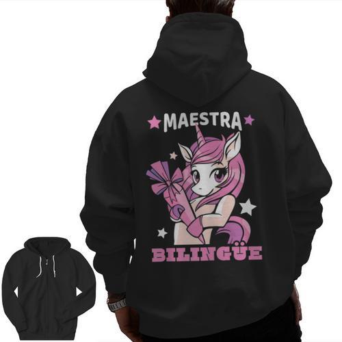 Pink Unicorn Spanish Teacher Regalos Para Bilingue Teacher Men Zip Up Hoodie Back Print - teacherstshirts.com UK