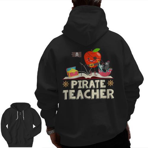 Pirate Teacher Men Women Kids Men Zip Up Hoodie Back Print - teacherstshirts.com AU