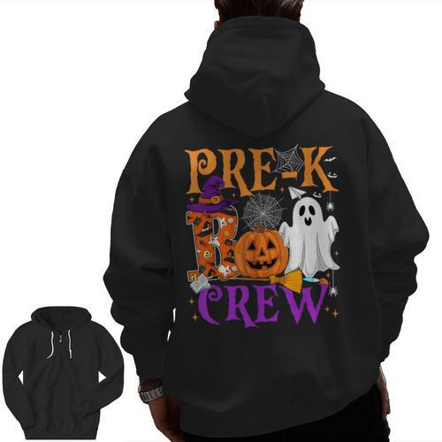Pre-K Boo Crew Teacher Student Halloween Costume Men Zip Up Hoodie Back Print - teacherstshirts.com AU