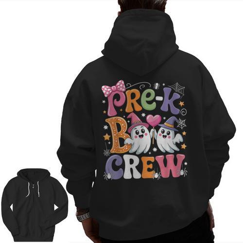 Pre-K Boo Crew Pre-K Teacher Student Kids Halloween Men Zip Up Hoodie Back Print - teacherstshirts.com UK