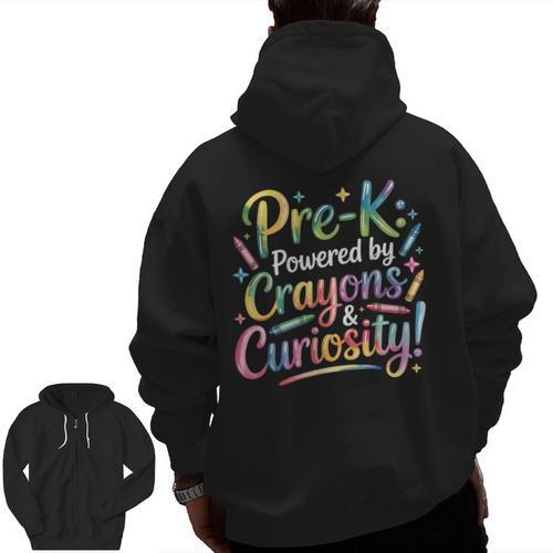 Pre-K Crayons & Curiosity Preschool Teachers Life Tie Dye Men Zip Up Hoodie Back Print - teacherstshirts.com AU