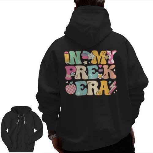 In My Pre-K Era Girl Back To School Cute PreSchool Teacher Men Zip Up Hoodie Back Print - teacherstshirts.com