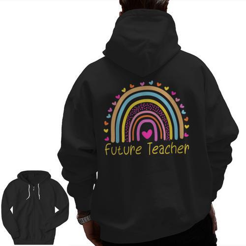 Pre-K Preschool Kindergarten Future Teacher Rainbow Men Zip Up Hoodie Back Print - teacherstshirts.com DE