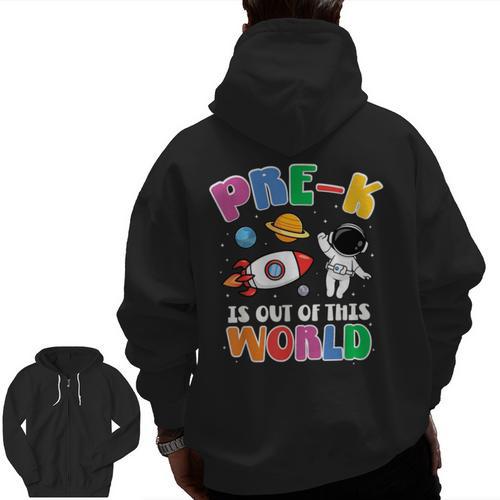 Pre-K Student Teacher Astronaut Space Back To School Men Zip Up Hoodie Back Print - teacherstshirts.com AU