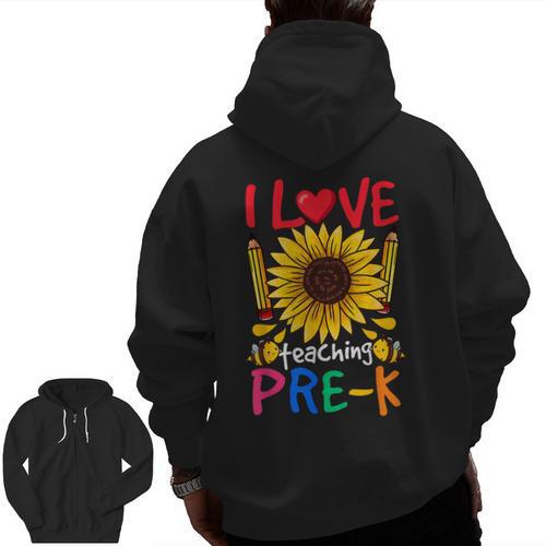 Pre School Teacher Pre-K Teacher Men Zip Up Hoodie Back Print - teacherstshirts.com UK