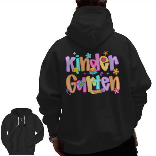 Preppy Kindergarten First Day Of School Teachers Girls Boys Men Zip Up Hoodie Back Print - teacherstshirts.com AU