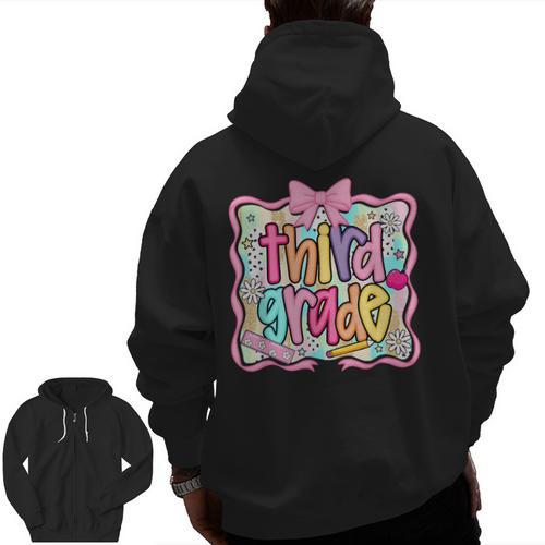 Preppy Third Grade Back To School Teacher Girl Kid Men Zip Up Hoodie Back Print - teacherstshirts.com UK