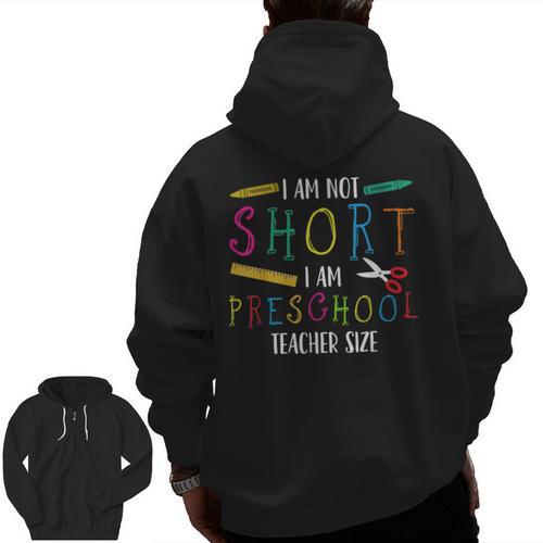 Preschool Teacher Short Pre-K Teacher Men Zip Up Hoodie Back Print - teacherstshirts.com DE