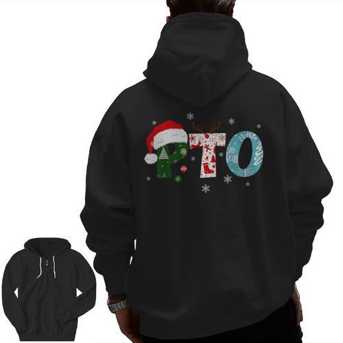 PTO Santa Hat Reindeer Parent Teacher Organization Christmas Men Zip Up Hoodie Back Print - teacherstshirts.com AU