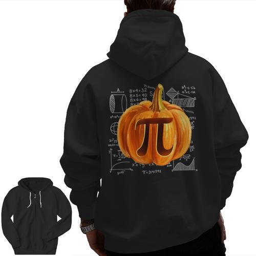 Pumpkin Pie Halloween Thanksgiving Math Teacher Pi Day Men Zip Up Hoodie Back Print - teacherstshirts.com AU