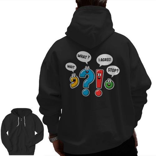 Punctuation Marks Wait What I Agree Stop English Teacher Men Zip Up Hoodie Back Print - teacherstshirts.com DE