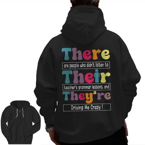 There Their They'Re English Teacher Grammar Memes Men Zip Up Hoodie Back Print - teacherstshirts.com DE