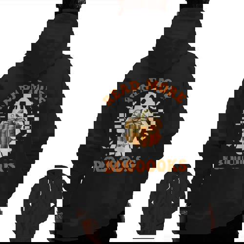 Read More Books Halloween Retro Pumpkin Reading Fall Teacher Men Zip Up Hoodie Back Print - teacherstshirts.com