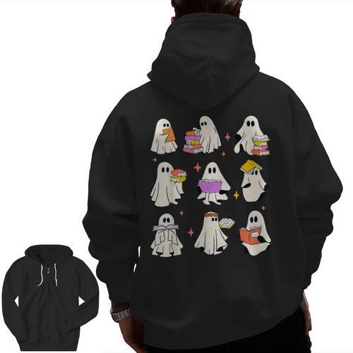 Read More Books Spooky Teacher Halloween Ghost Reading Book Men Zip Up Hoodie Back Print - teacherstshirts.com UK