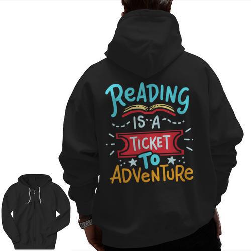 Reading Adventure Library Student Teacher Book Men Zip Up Hoodie Back Print - teacherstshirts.com