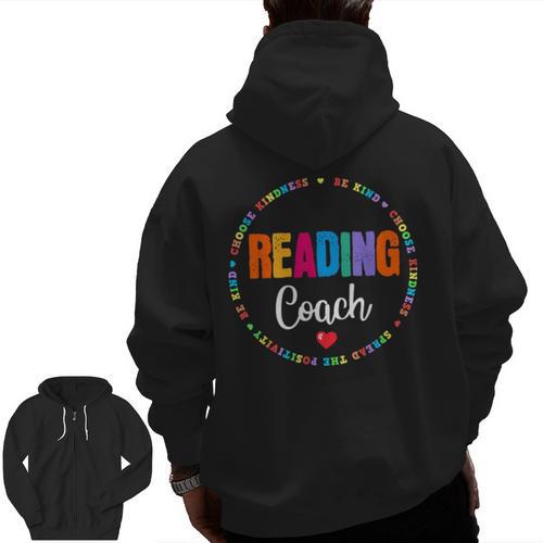 Reading Coach Teacher Interventionist Specialist Literacy Men Zip Up Hoodie Back Print - teacherstshirts.com AU