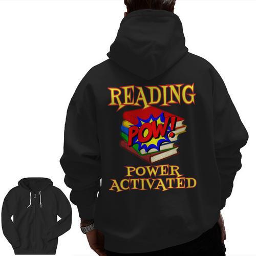 Reading Super Power Activated Superhero Teacher Or Student Men Women Girls Kids Men Zip Up Hoodie Back Print - teacherstshirts.com