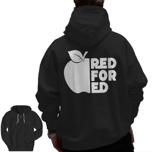 Red For Ed Teacher Support Public Education For Men Women Kids Men Zip Up Hoodie Back Print - teacherstshirts.com