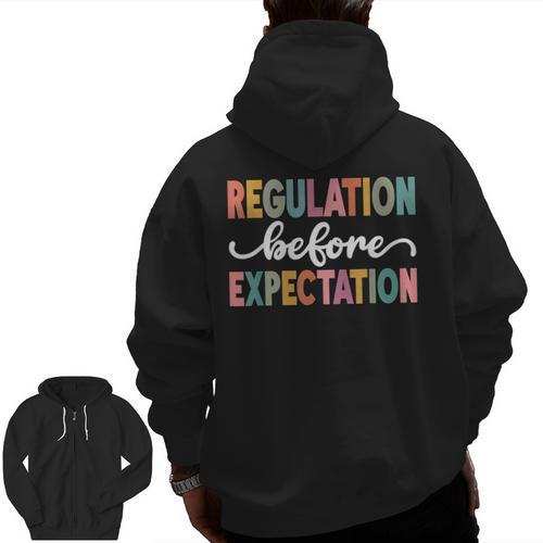 Regulation Before Expectation Cute ABA SPED Teacher Therapy Men Zip Up Hoodie Back Print - teacherstshirts.com AU