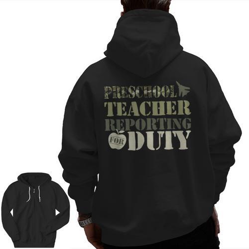Retro Back To School Women Old Camo Preschool Teacher Men Zip Up Hoodie Back Print - teacherstshirts.com