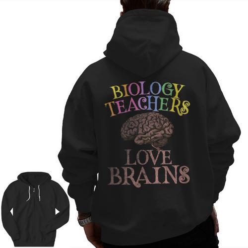 Retro BIOLOGY TEACHERS LOVE BRAINS This Is My Scary STEM Men Zip Up Hoodie Back Print - teacherstshirts.com AU