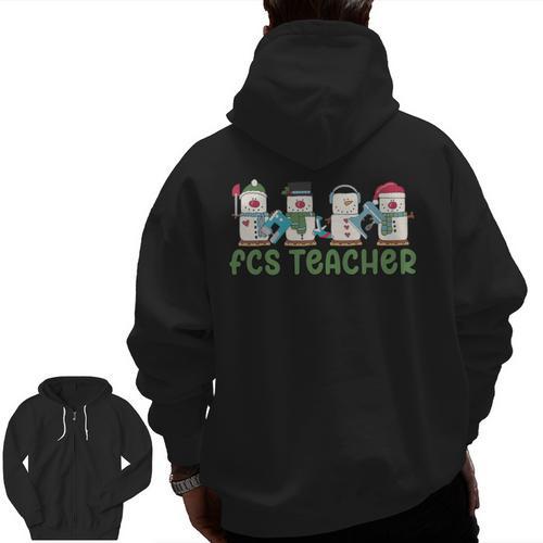 Retro Christmas Snowman FCS Teacher Family Consumer Science Men Zip Up Hoodie Back Print - teacherstshirts.com DE