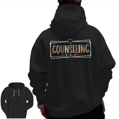 Retro Counseling Crew Counselor Teacher Appreciation Men Zip Up Hoodie Back Print - teacherstshirts.com AU