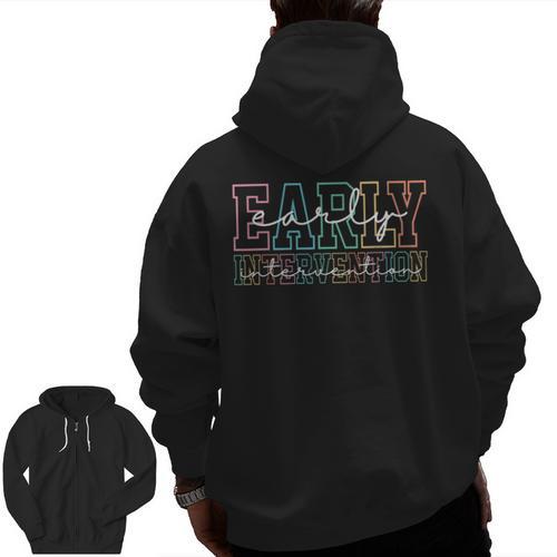 Retro Early Intervention Teacher Intervention Specialist Men Zip Up Hoodie Back Print - teacherstshirts.com UK