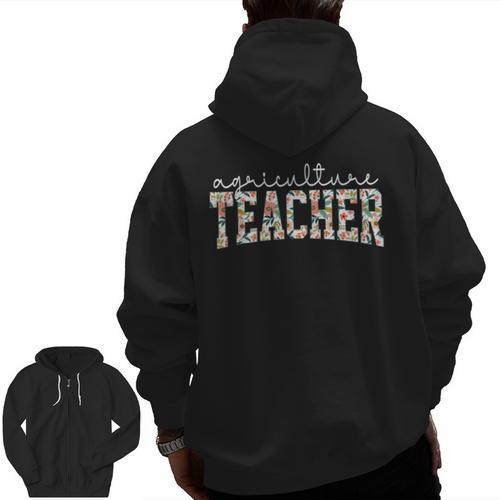 Retro Floral Agriculture Teacher Farmer AG Teacher Team Crew Men Zip Up Hoodie Back Print - teacherstshirts.com AU