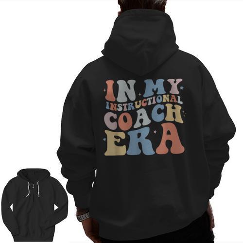 Retro Groovy In My Instructional Coach Era Teacher Men Zip Up Hoodie Back Print - teacherstshirts.com AU