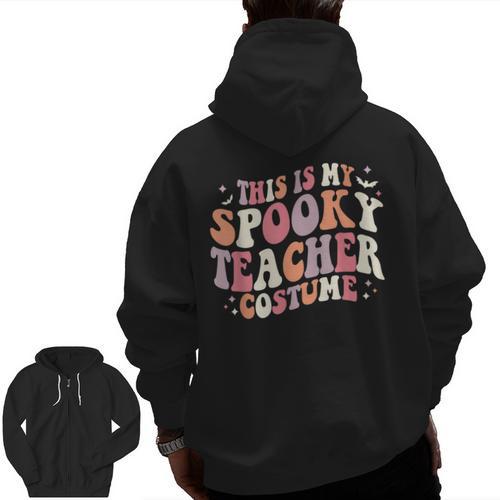 Retro Halloween This Is My Spooky School Teacher Costume Men Zip Up Hoodie Back Print - teacherstshirts.com CA