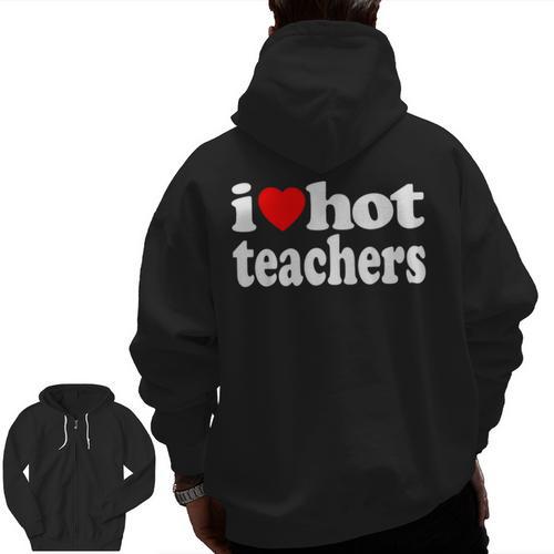 Retro I Love Hot Teachers Vintage I Heart Hot Teacher Men Women Girls Kids Men Zip Up Hoodie Back Print - teacherstshirts.com