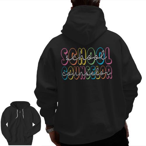 Retro School Counselor Counseling Teacher Appreciation Men Zip Up Hoodie Back Print - teacherstshirts.com AU