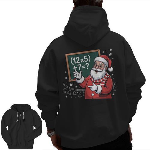 Santa Teacher 67 Math Christmas Xmas Holiday Number 67 Men Zip Up Hoodie Back Print - teacherstshirts.com CA