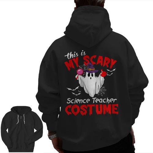 This Is My Scary Science Teacher Costume Ghost Halloween Men Zip Up Hoodie Back Print - teacherstshirts.com DE