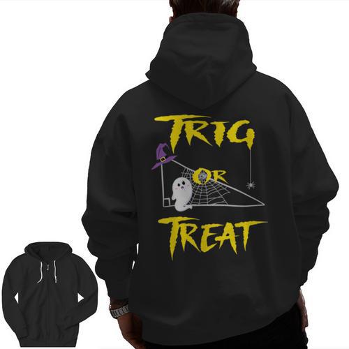 School Math Teacher Halloween 2022 Trig Or Treat Shirt Men Zip Up Hoodie Back Print - teacherstshirts.com AU