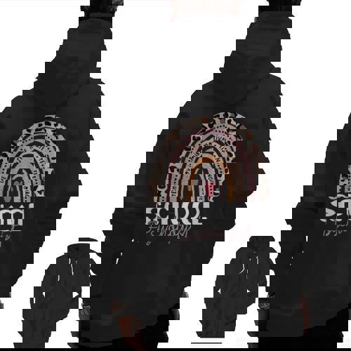 School Psych Teacher School Psychologist Leopard Rainbow Men Zip Up Hoodie Back Print - teacherstshirts.com