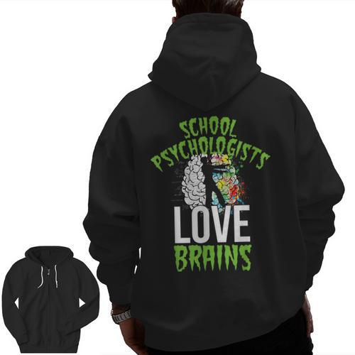 School Psychologists Love Brains Halloween Teacher Counselor Men Zip Up Hoodie Back Print - teacherstshirts.com